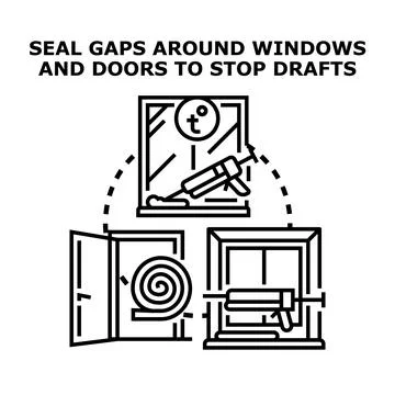 Sealing gaps around windows and doors stopping drafts Ilustración de archivo