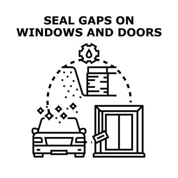 Sealing gaps on windows and doors icon concept Stock Illustration