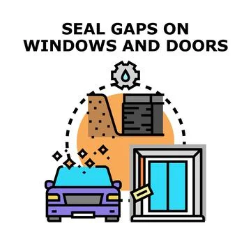 Sealing gaps on windows and doors icon concept Stock Illustration