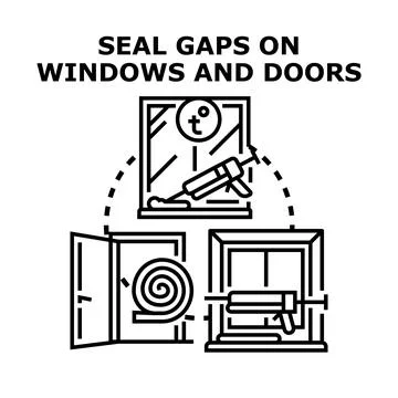 Sealing gaps on windows and doors using weatherstripping Ilustración de archivo
