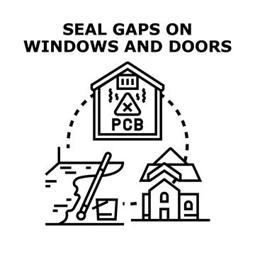 Sealing gaps on windows and doors reducing pollution Ilustración de archivo