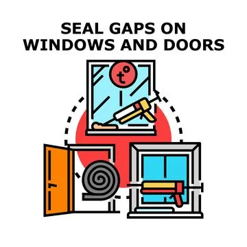 Sealing gaps on windows and doors using weatherstripping Ilustración de archivo