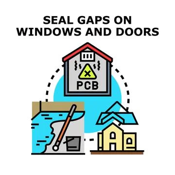 Sealing gaps on windows and doors reducing pollution Ilustración de archivo
