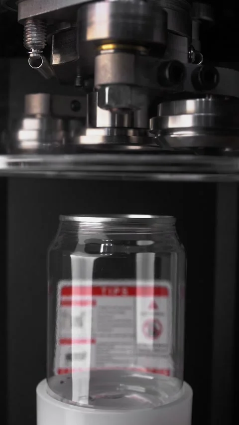 Sealing a transparent plastic jar on the machine. Stock Footage 281668830