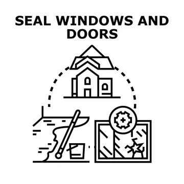 Sealing windows and doors for building insulation concept Ilustración de archivo