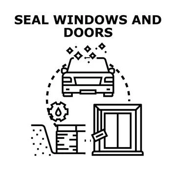 Sealing windows doors and auto vehicle maintenance vector Stock Illustration