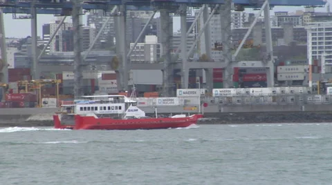 Sealink Ferry going past container terminal Stock Footage 43792817