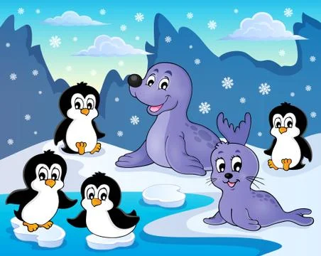 Seals and penguins theme image - eps10 vector illustration. Illustrazione stock