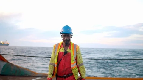 Seaman AB or Bosun on deck of vessel or ship Stock Footage 109182804
