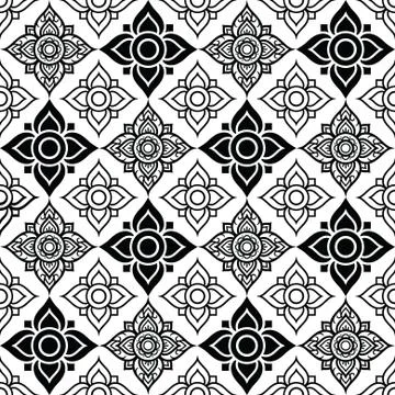 Seameless Thai pattern with tradional flower shapes Stock Illustration