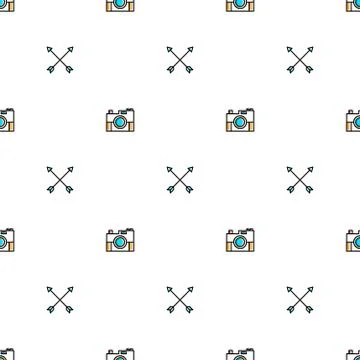 Seamles geometric line pattern with cameras and arrows Illustrazione stock