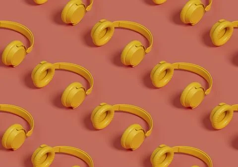 Seamles isometric pattern of yellow headphones. 3d illustration. Stock Illustration