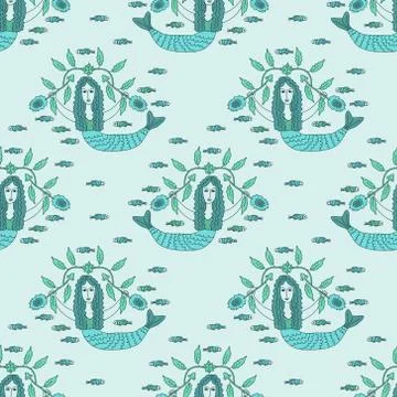 Seamles mermaid pattern Stock Illustration