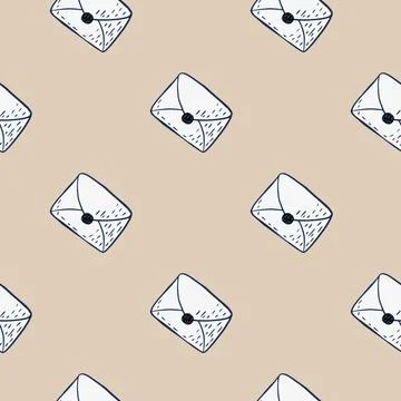 Seamles minimalistic pattern with flat posr paper mails. White letters on bei Stock Illustration