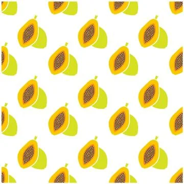 Seamles papaya fruit pattern, Vector illustration. Stock Illustration