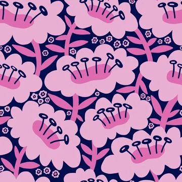 Seamles pattern big flower and leaves.Hand drawn print of textile.Vintage floral イラスト素材