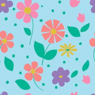 Seamles pattern - bright flowers on a gently green background in vector graphics Illustrazione stock