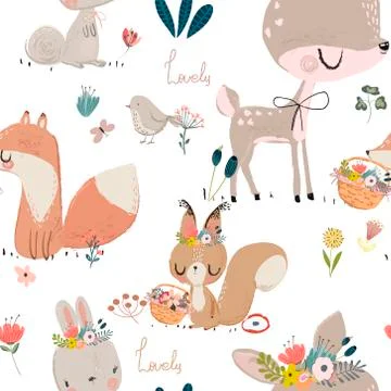 Seamles pattern with cute animals Stock Illustration