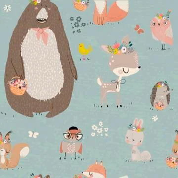Seamles pattern with cute animals Stock Illustration