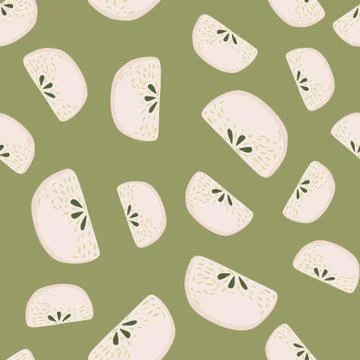 Seamles pattern with doodle pink random apple slices elements. Green pastel b Stock Illustration