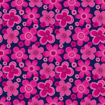 Seamles pattern flower.Hand drawn print of textile.Vintage floral design. Stock Illustration