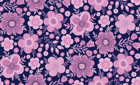 Seamles pattern flower.Hand drawn print of textile.Vintage floral design. Stock Illustration