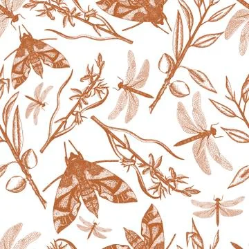 Seamles pattern with hand drawn plant Stock Illustration