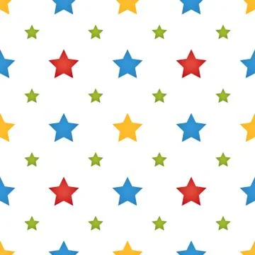 Seamles star pattern in blue, red, yellow and green colors on white backgroun Stock Illustration