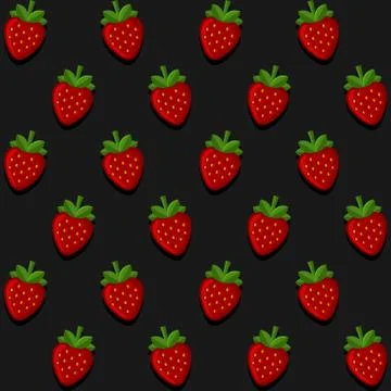 Seamles Strawberry Pattern on Dark Background. Vector Stock Illustration