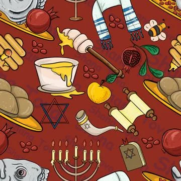 Seamless 1 pattern illustration on the theme of Jewish new year, Rosh Hashana Stock Illustration