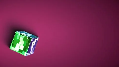 Seamless 10s loop of 3D mosaic cube on burgundy gradient Stock Footage 345688832