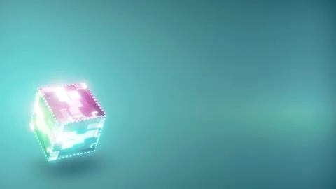 Seamless 10s loop of 3D mosaic cube on teal gradient 動画素材 345688855
