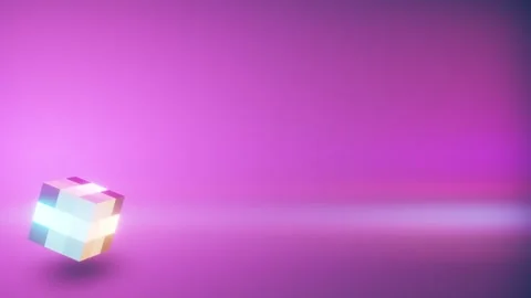 Seamless 10s loop of 3D textured cube on magenta gradient 動画素材 345688840