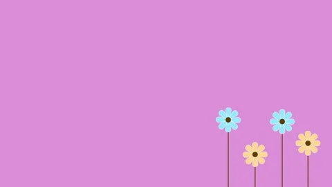 Seamless 10s loop of cyan and yellow flowers on purple Stock Footage 347829276