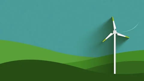 Seamless 10s loop of green wind turbine with wind lines Stock Footage 347212824