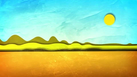 Seamless 10s loop of a paper cutout landscape with parallax and sun Stock Footage 345181082