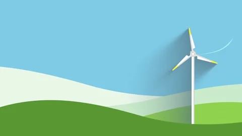 Seamless 10s loop of wind turbine with animated wind lines Stock Footage 347212228
