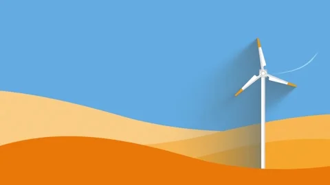 Seamless 10s loop of wind turbine at sunset with wind lines Stock Footage 347832900