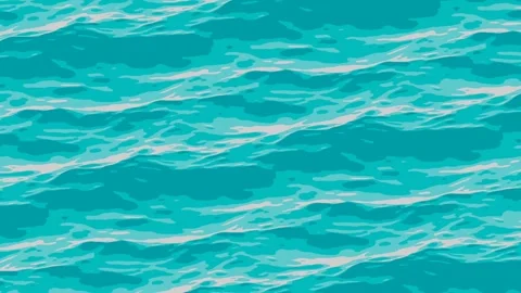 Seamless 2D Animation of Stylized Turquoise Ocean Water Waves Vídeo Stock 343700585