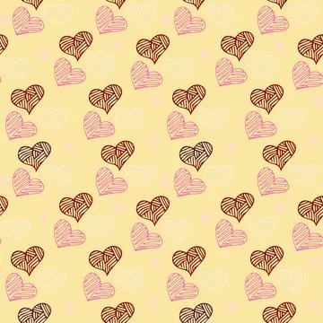 Seamless 3 hearts pattern on light background Stock Illustration
