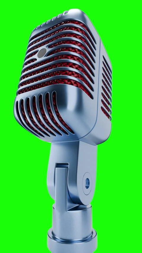 Seamless 360 Rotating Brushed Metal Blue Vintage Microphone on Green Screen 스톡 동영상 318933655