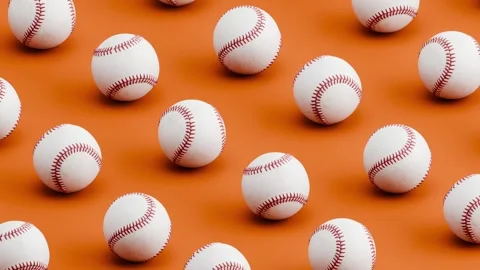 Seamless 3D Animation of Baseball Balls Rolling on Brown Background Pattern Loop Video stock 336731125