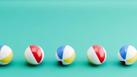 Seamless 3D Animation of Beach Balls Rolling on Blue Video stock 337035762