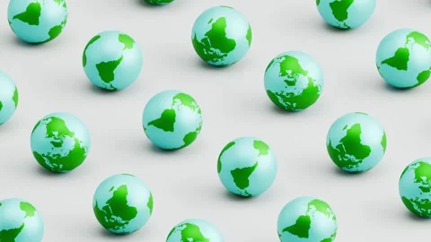 Seamless 3D Animation of Earth Planets Rolling on Gray Background, Pattern Loop Stock Footage 336730854
