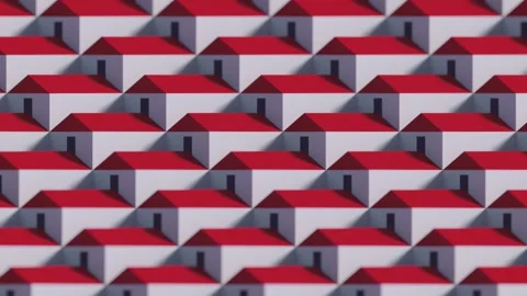Seamless 3D animation featuring a pattern of minimalist houses with red roofs Stock Footage 326317613