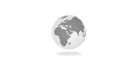 Seamless 3D animation of a rotating gray globe on a white background with shadow Video stock 342336164