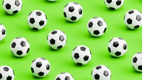 Seamless 3D Animation of Soccer Balls Rolling on Green Background, Pattern Loop 動画素材 336731096