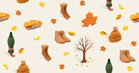 Seamless 3D Autumn Pattern 库存插图
