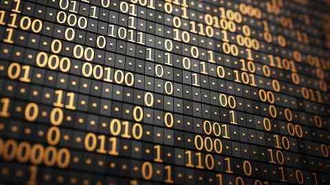 Seamless 3D binary data visualization with glowing digits. 動画素材 344169041