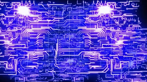Seamless 3D blue electricity light movement in electrical circuit background Stock Footage 61396180
